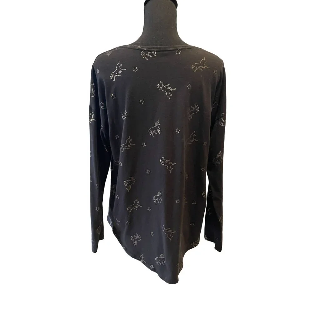 Vintage Old Navy Gold Foil Unicorn‎ Long Sleeve Top - Black & Metallic Gold XXL